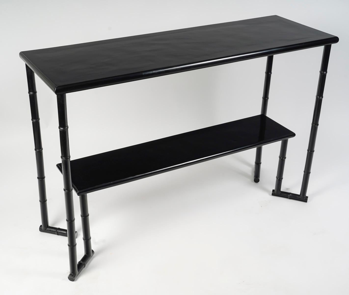 1970 Pair of black lacquer consoles by Jacques Grange 2