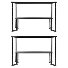 1970 Pair of black lacquer consoles by Jacques Grange