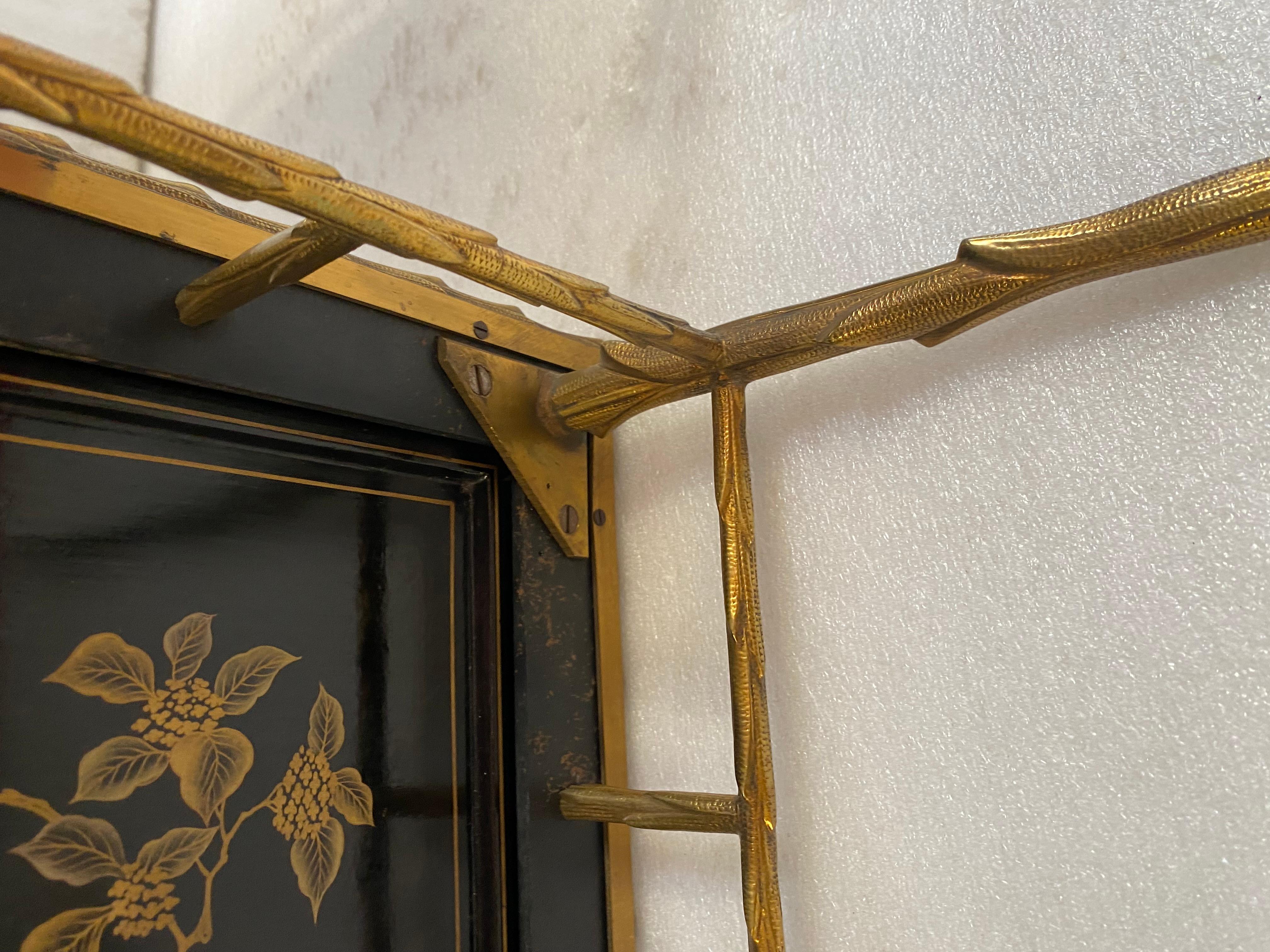 1970′ Pair of Bronze End Tables, Maison Charles , Double-Sided Chinese Lacquer For Sale 8