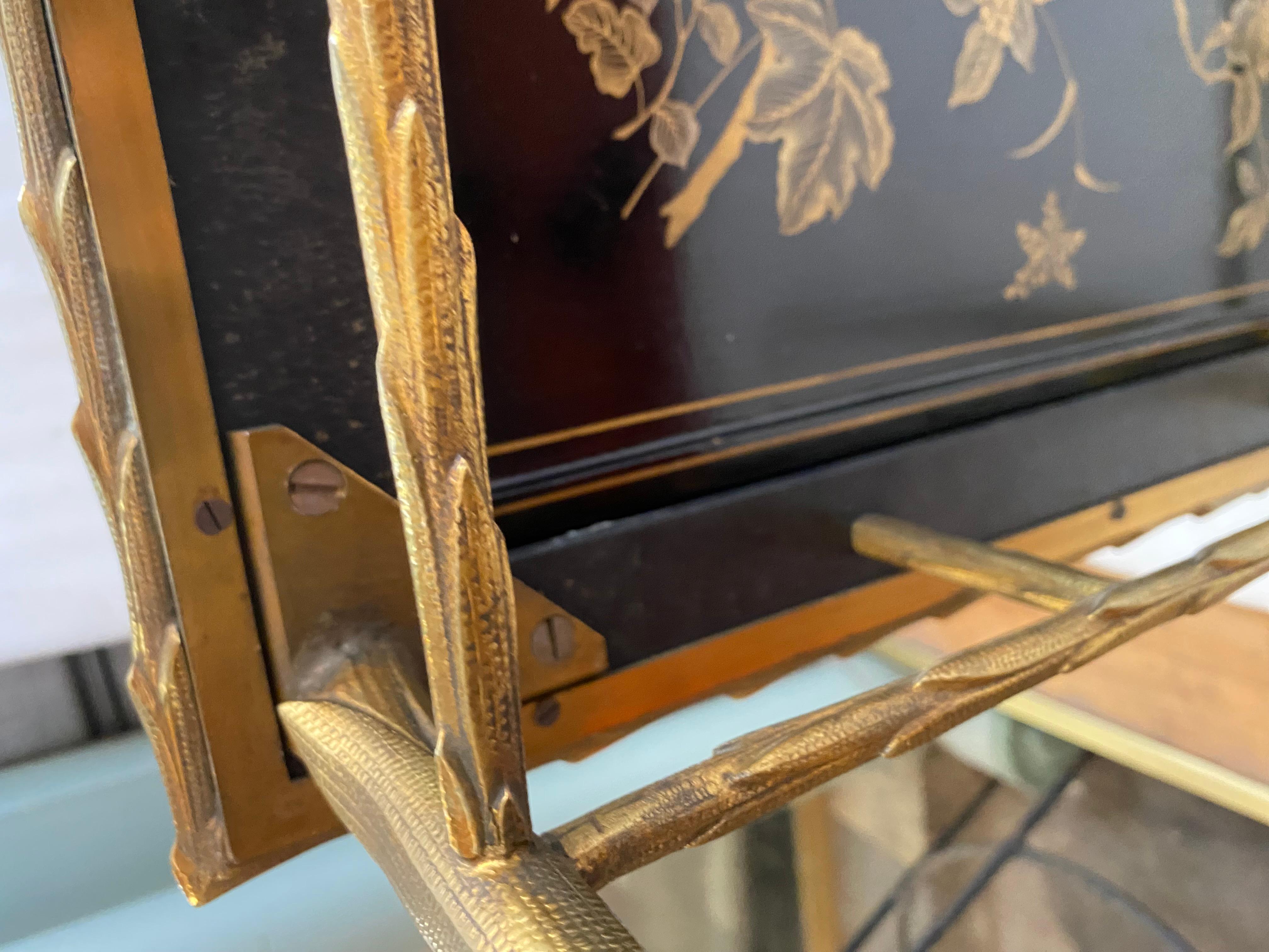 1970′ Pair of Bronze End Tables, Maison Charles , Double-Sided Chinese Lacquer For Sale 10