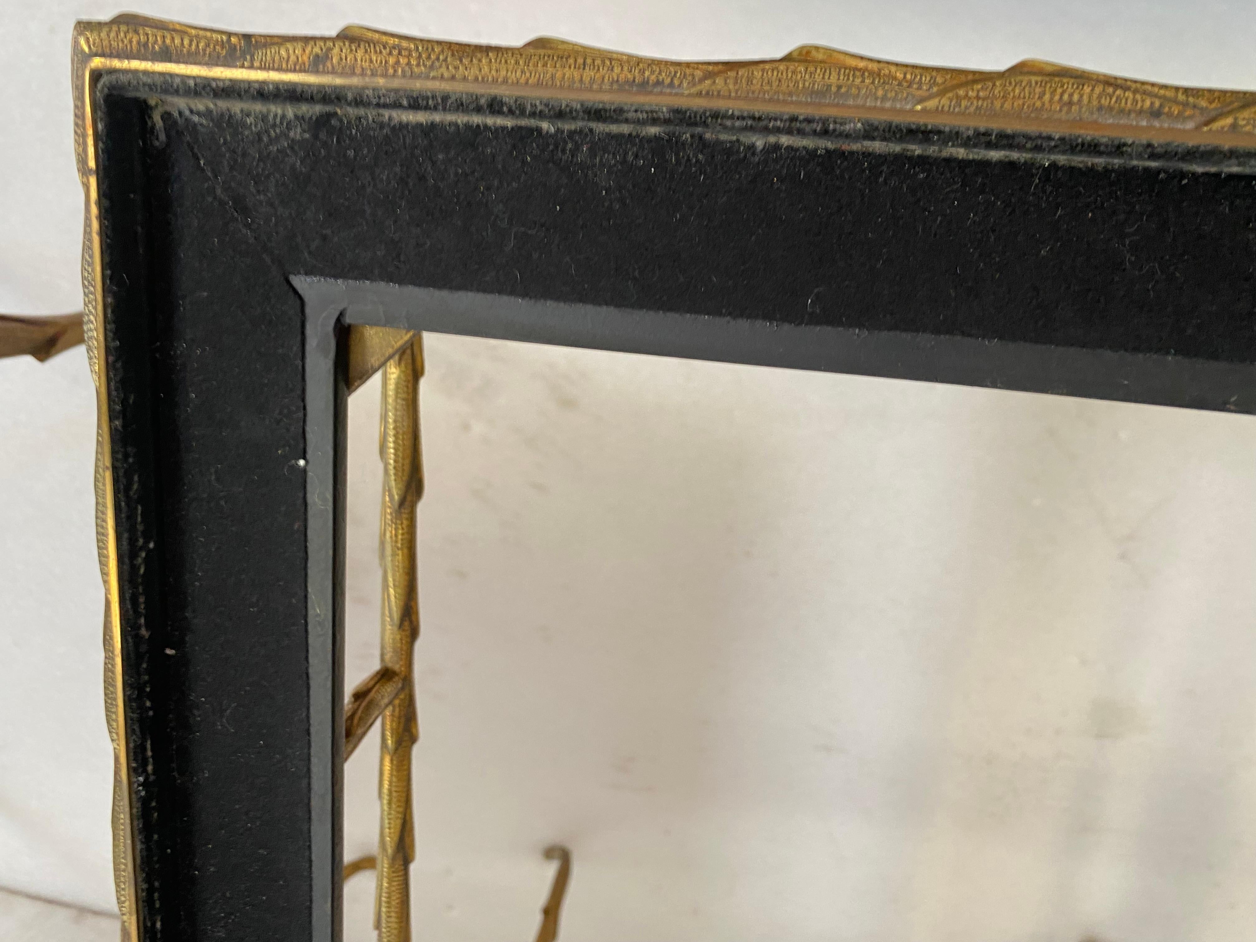 1970′ Pair of Bronze End Tables, Maison Charles , Double-Sided Chinese Lacquer For Sale 11