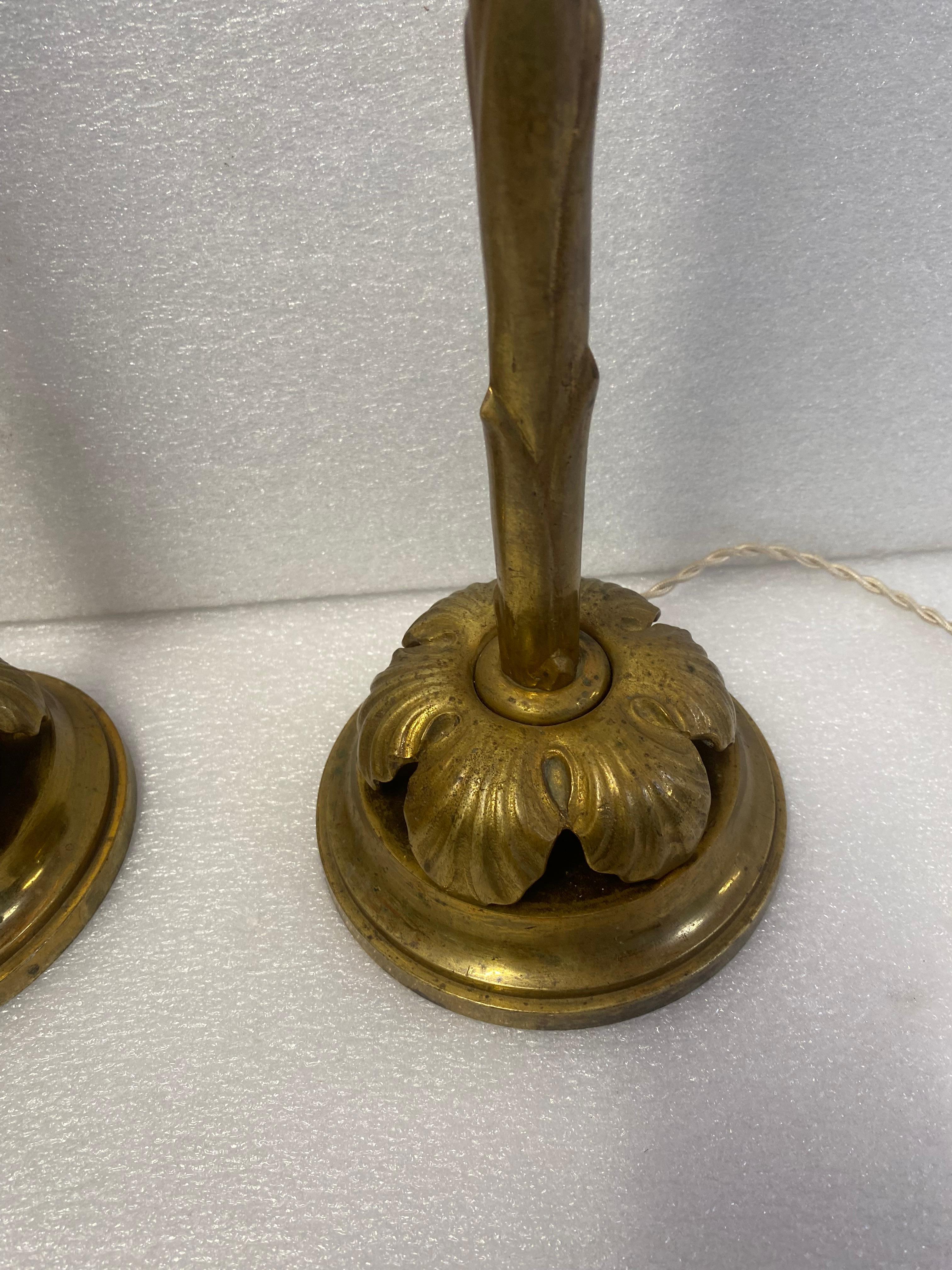 1970′ Paar Lampen aus Bronze Maison Bagués Dekor Palme H 68 Ø 14 cm im Angebot 2
