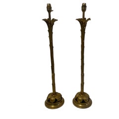 1970′ Pair Of Bronze Lamps Maison Bagués Decor Palm Tree H 68 Ø 14 cm