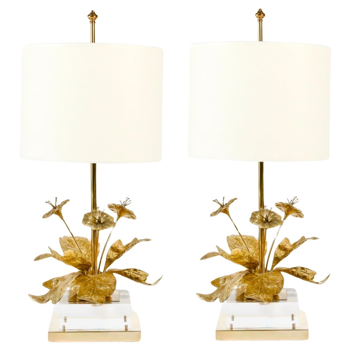 1970 Pair of bronze lamps Maison Jansen For Sale