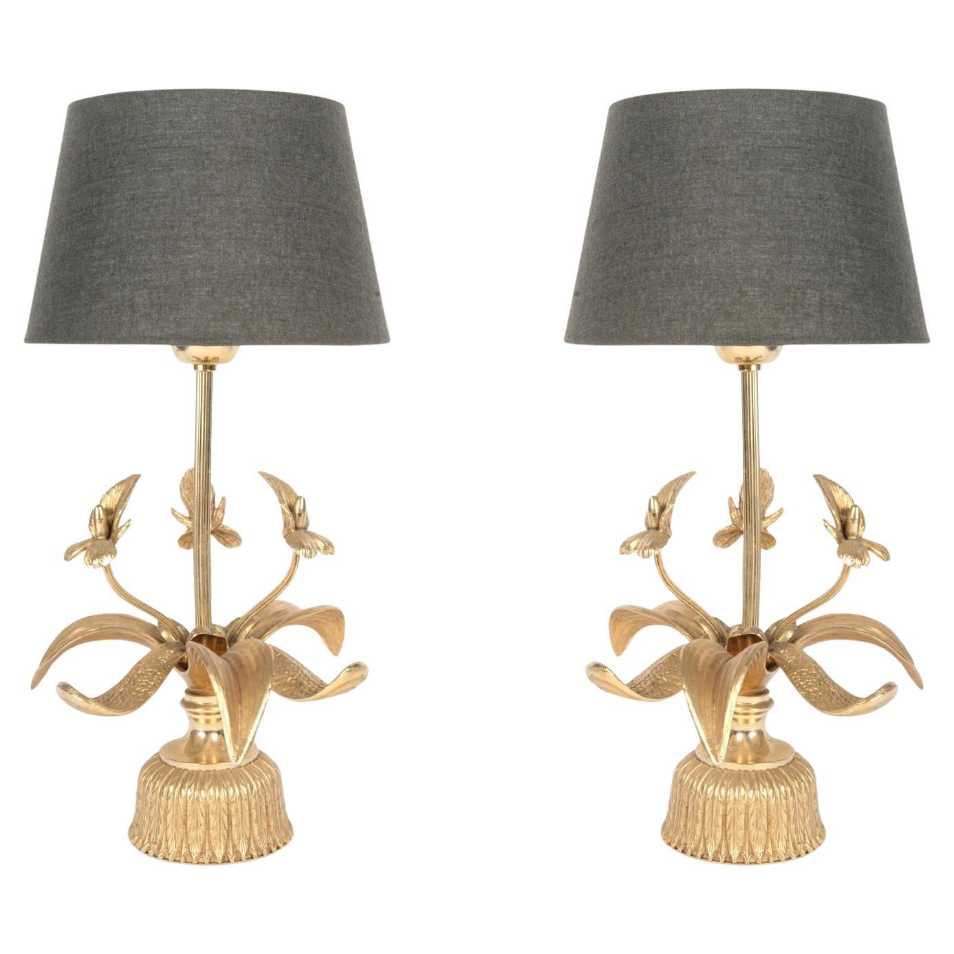 1970 Pareja de lámparas "Orquídea" de bronce de Maison Jansen en venta