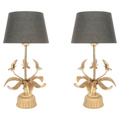 1970 Pair of bronze “Orchid” lamps by Maison Jansen