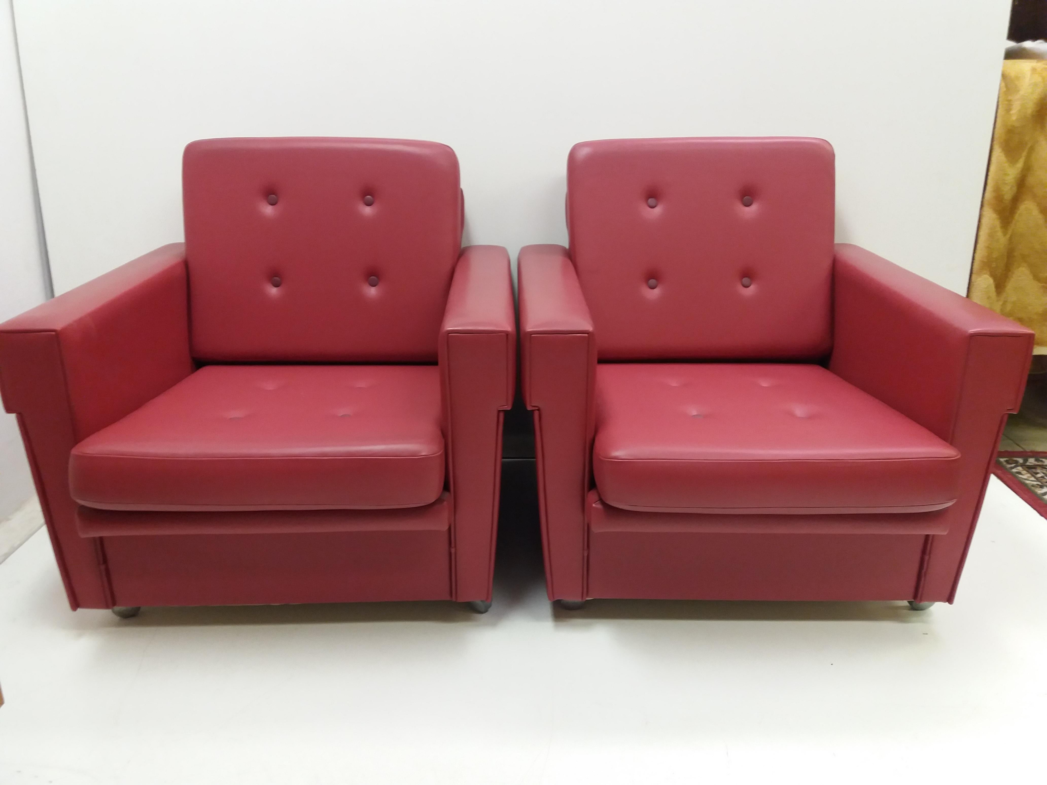 Mid-Century Modern 1970 Pair of Brussels Style Armchairs, Czechoslovakia For Sale