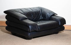 1970 Pair of Brutalist Lounge Chairs in Black Leather by Wiener Werkstatte