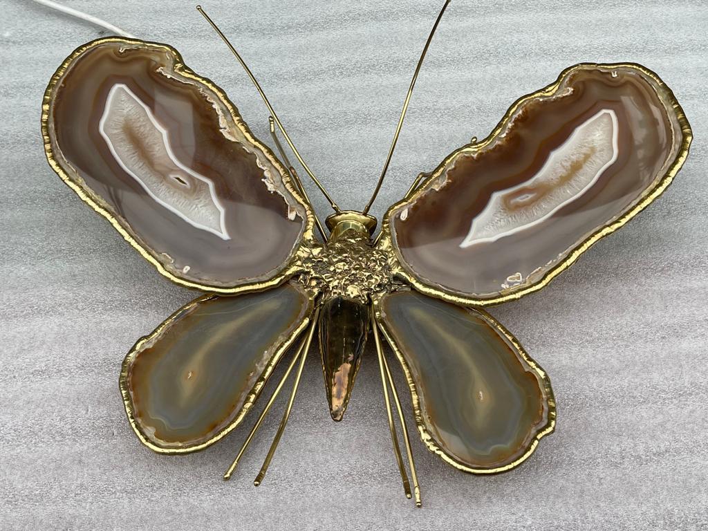 French 1970′ Pair of Butterfly Sconces Bronze/Brass, Duval Brasseur or Isabelle Faure