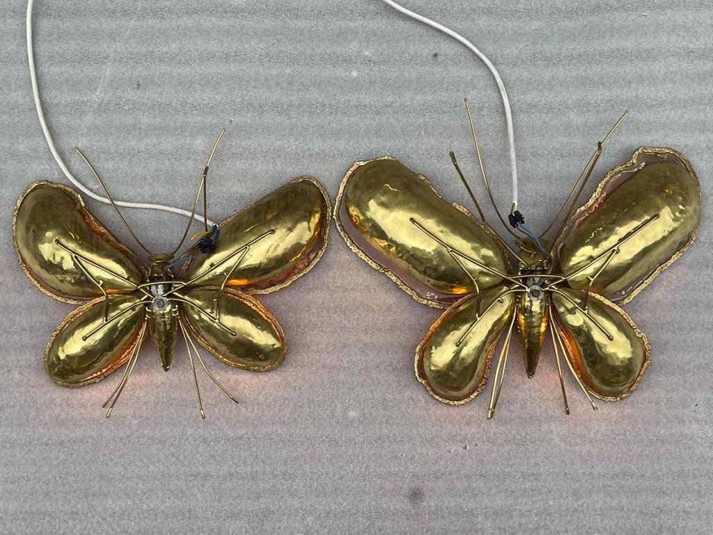 Polished 1970′ Pair of Butterfly Sconces Bronze/Brass, Duval Brasseur or Isabelle Faure