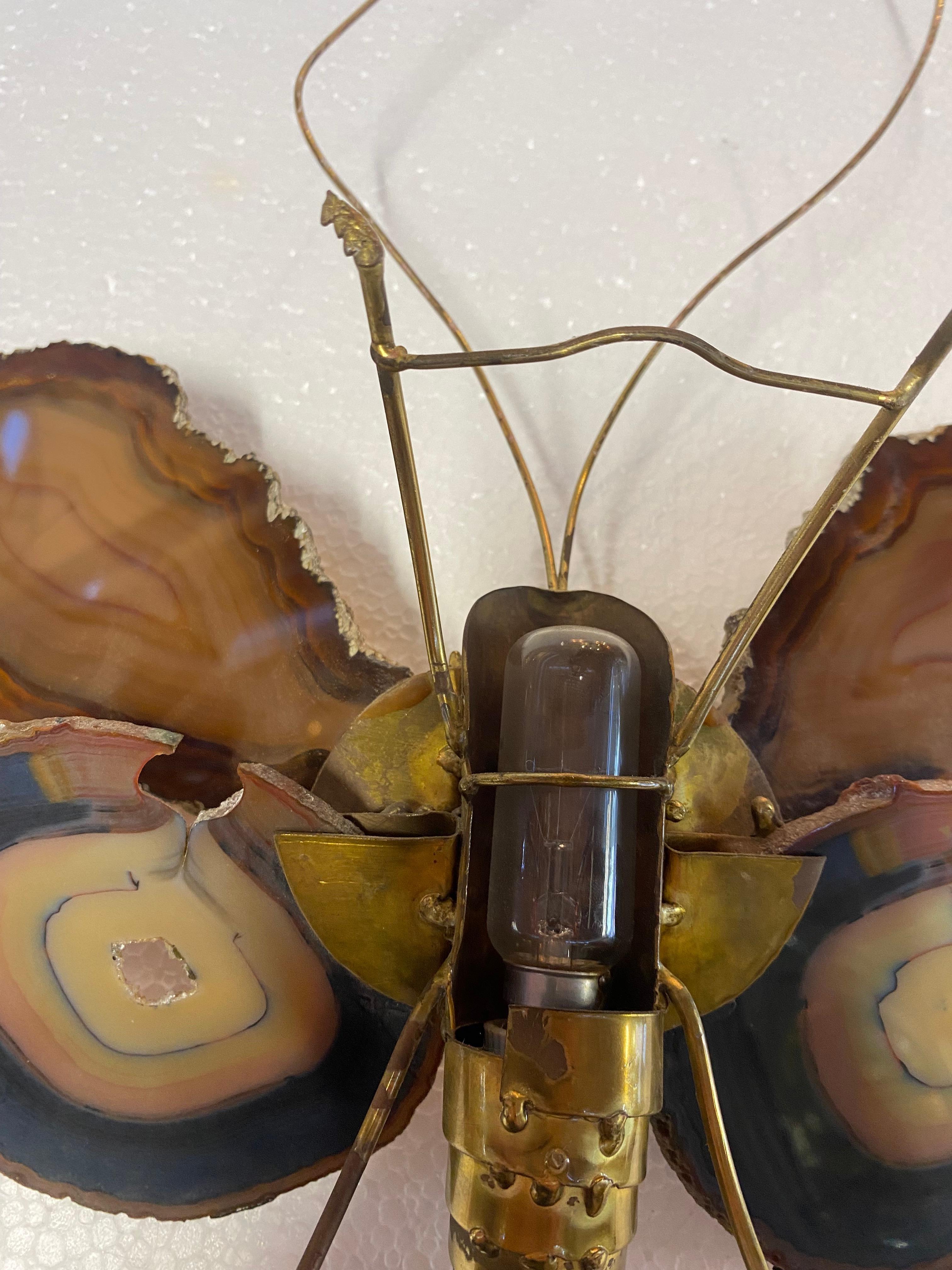 Polished 1970’ Pair Of Butterfly Sconces In Bronze Or Brass, Duval Brasseur Or I  Faure For Sale