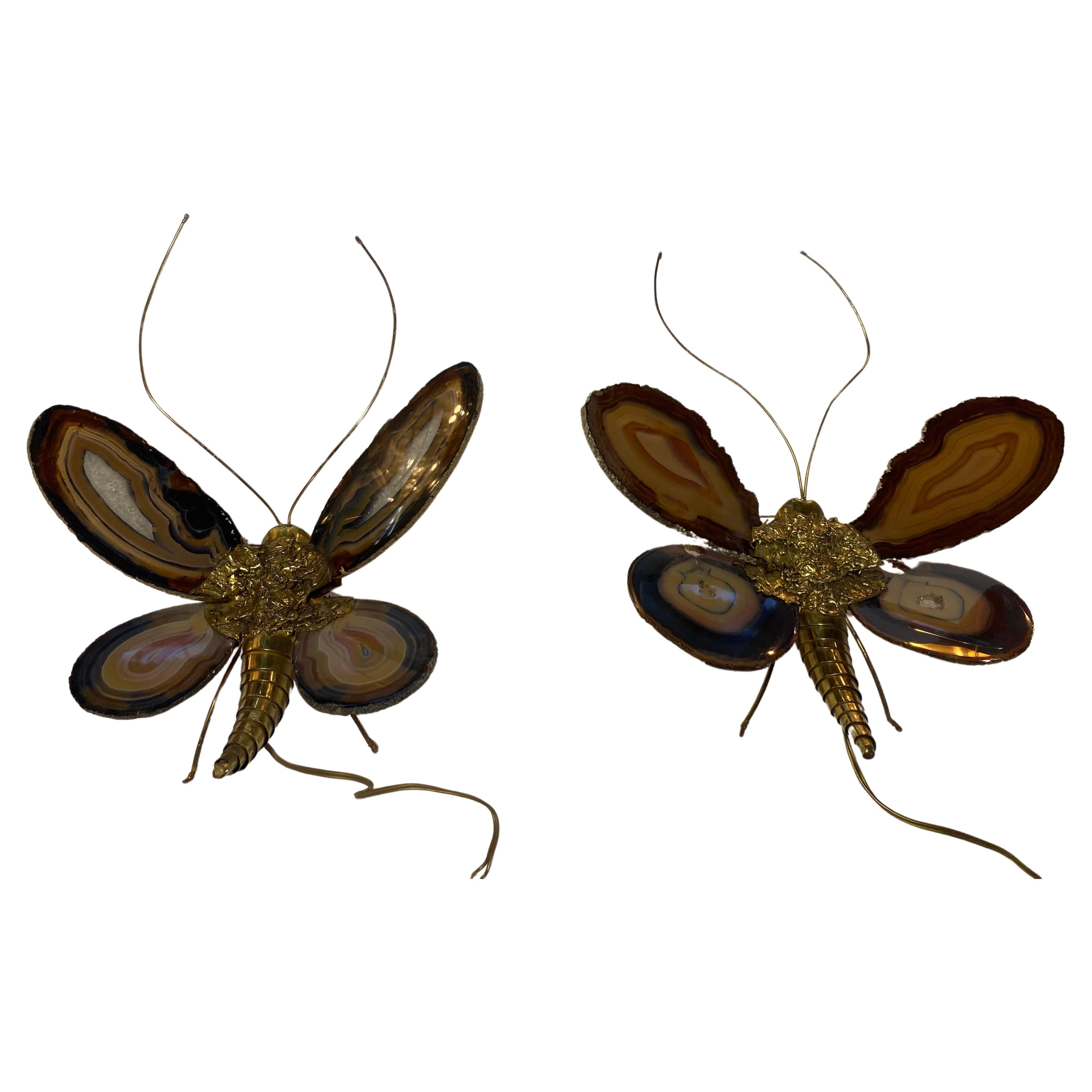 1970’ Pair Of Butterfly Sconces In Bronze Or Brass, Duval Brasseur Or I  Faure