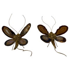 Vintage 1970’ Pair Of Butterfly Sconces In Bronze Or Brass, Duval Brasseur Or I  Faure