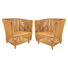 1970 Pair of Cannage Parisien Rattan Armchairs by Maison Roche