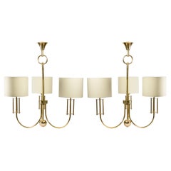 1970 Pair of Chandeliers in Gilded Brass from the Maison Roche