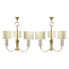 1970 Pair of Chandeliers in Gilded Brass from the Maison Roche