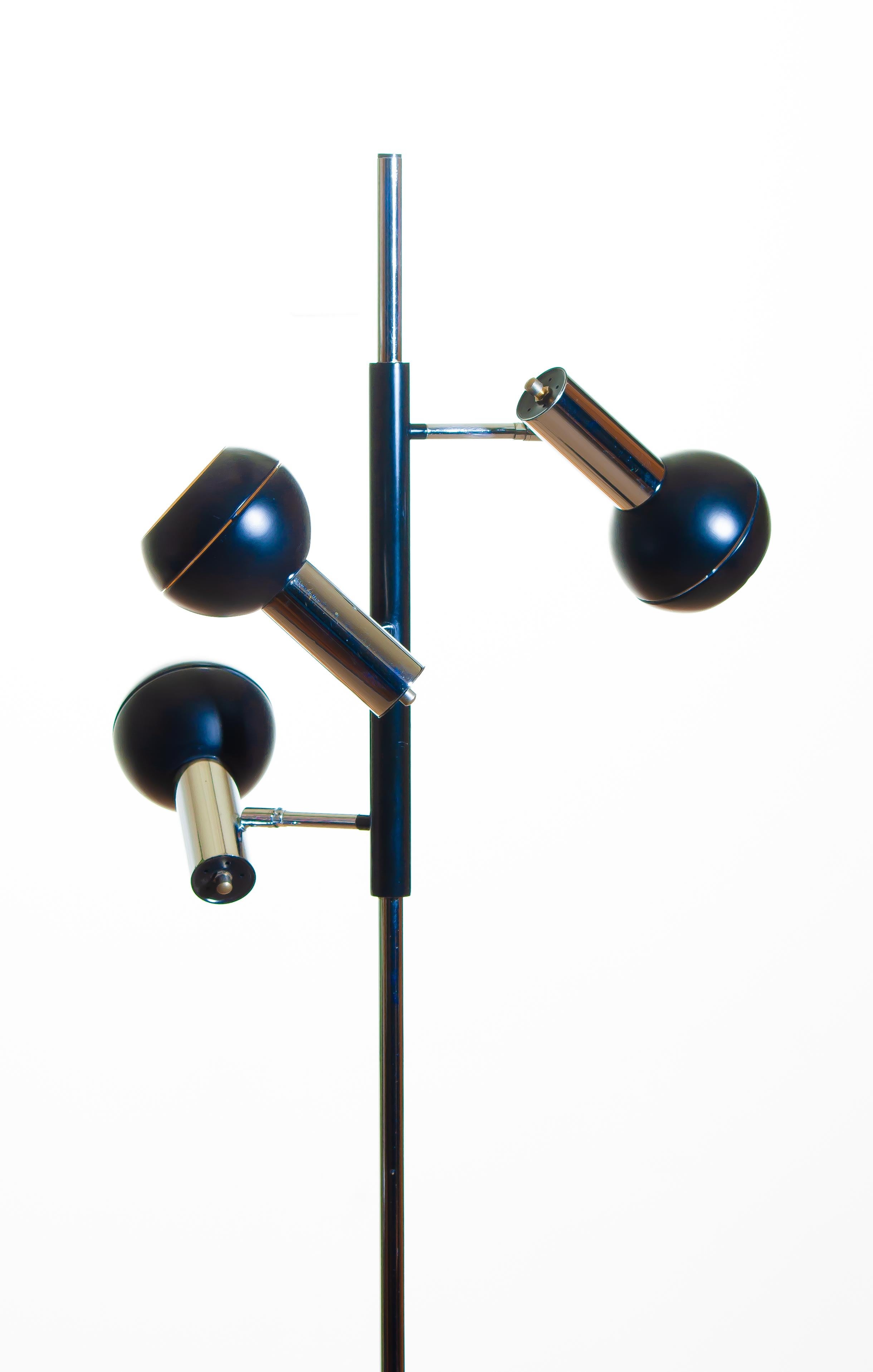 1970, Pair of Chrome and Black Metal Floor Lamps by Koch & Lowy OMI Germany 3