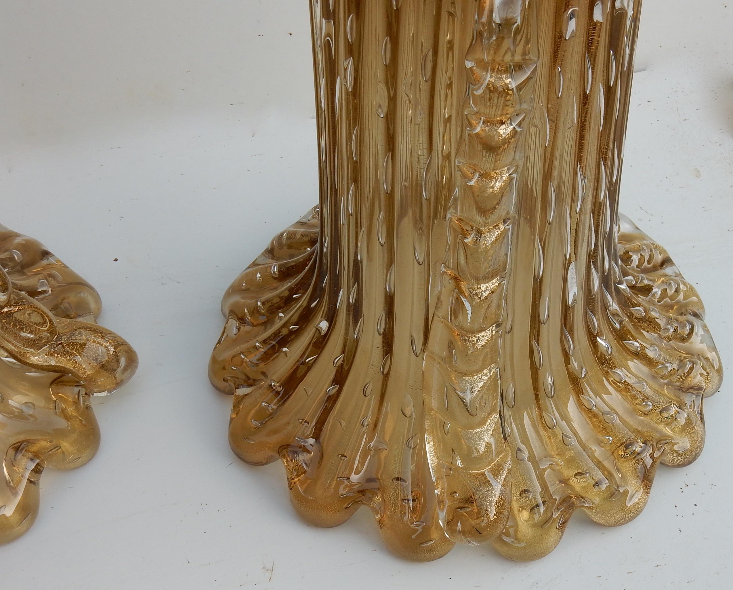 1970 Pair of Cristal Murano Amber Vases and Gilded Signed Toso Murano 3