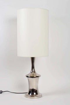 1970 Pair of Frederic De Luca Chromed Lamps Signed