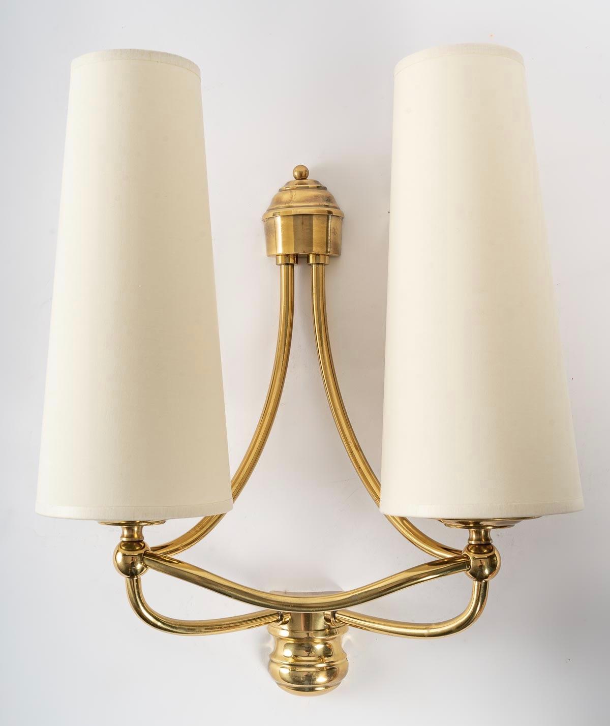 Late 20th Century 1970 Pair of Gilt Brass Sconces by Maison Roche