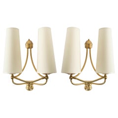 1970 Pair of Gilt Brass Sconces by Maison Roche