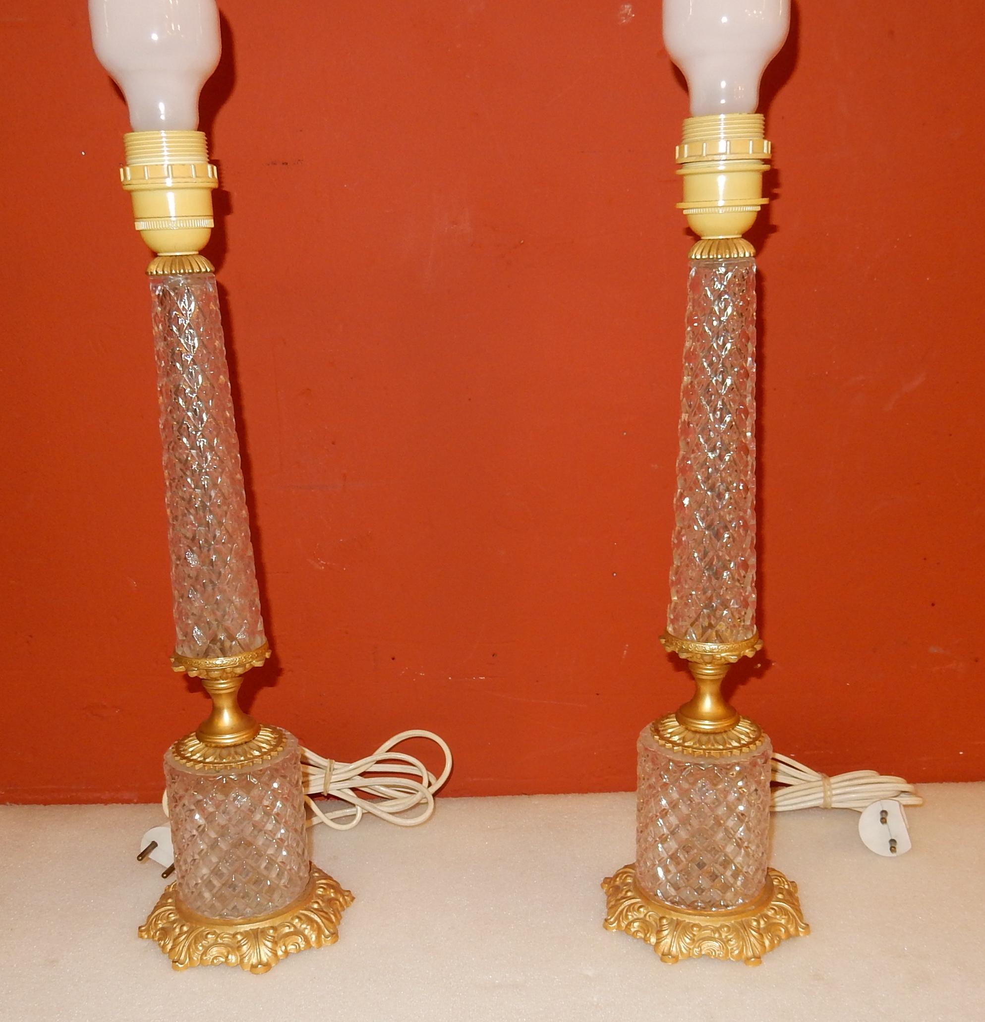 1970 Pair of Lamps in Glass or Crystal and Gilt Bronze 1