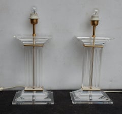 1970 Pair of Lamps in Lucite Columns Deco
