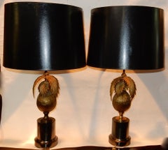 1970 Pair of Lamps Palm or Coconut Tree with Coconut Style Jansen or Charles