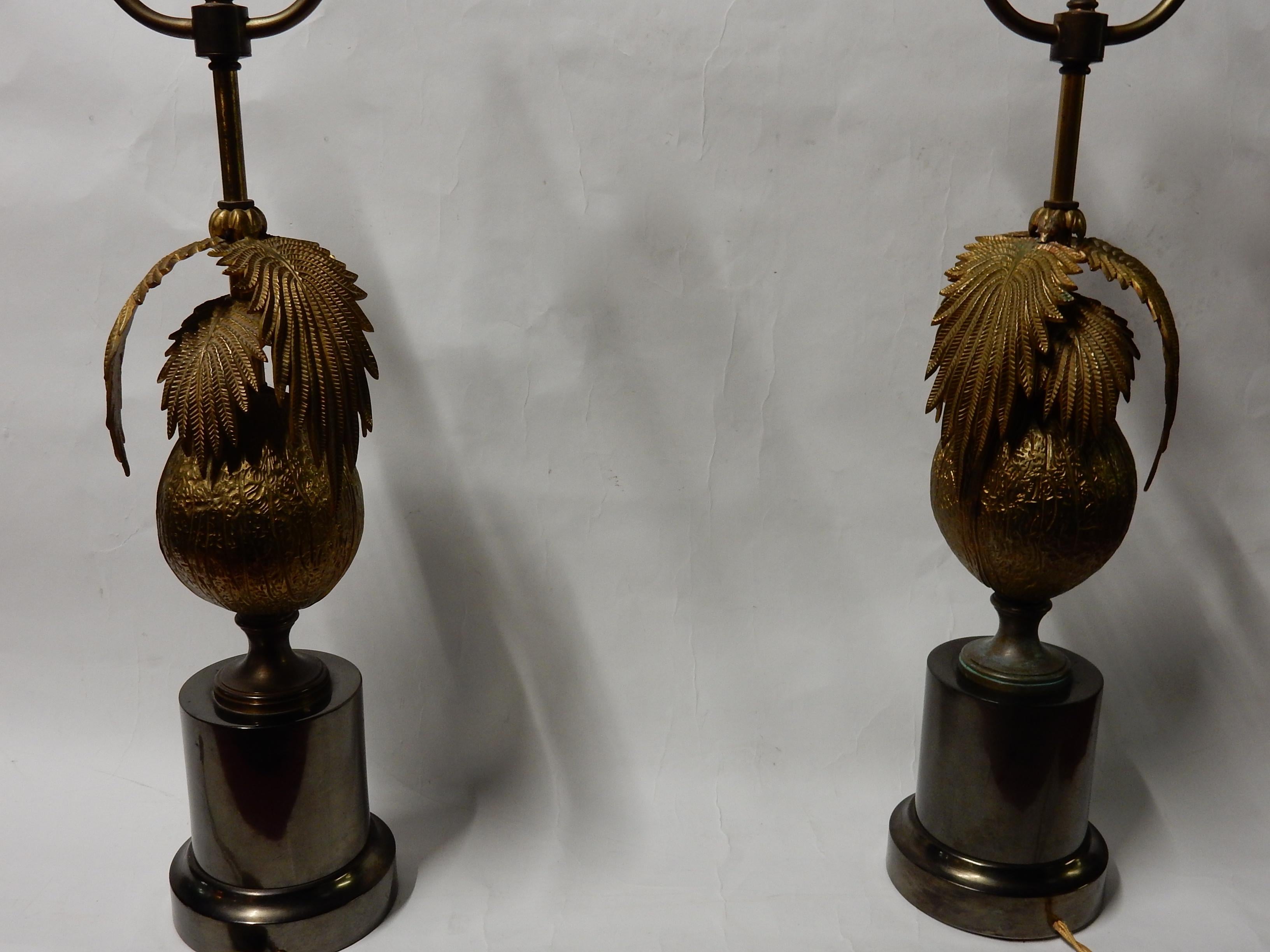 Neoclassical 1970 Pair of Lamps Palm or Coconut Tree with Coconut Style Jansen or Charles For Sale