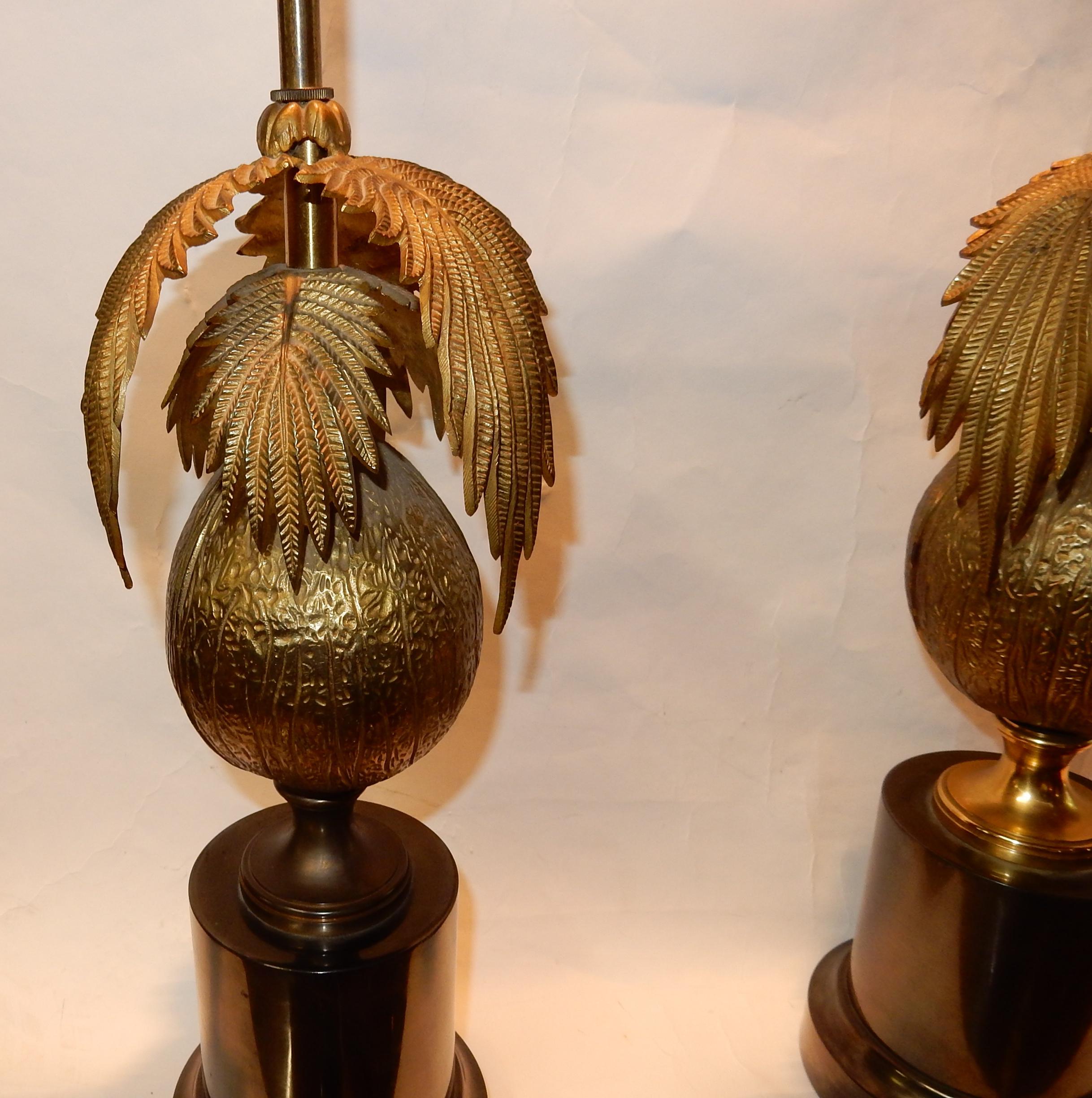 Mid-20th Century 1970 Pair of Lamps Palm or Coconut Tree with Coconut Style Jansen or Charles For Sale
