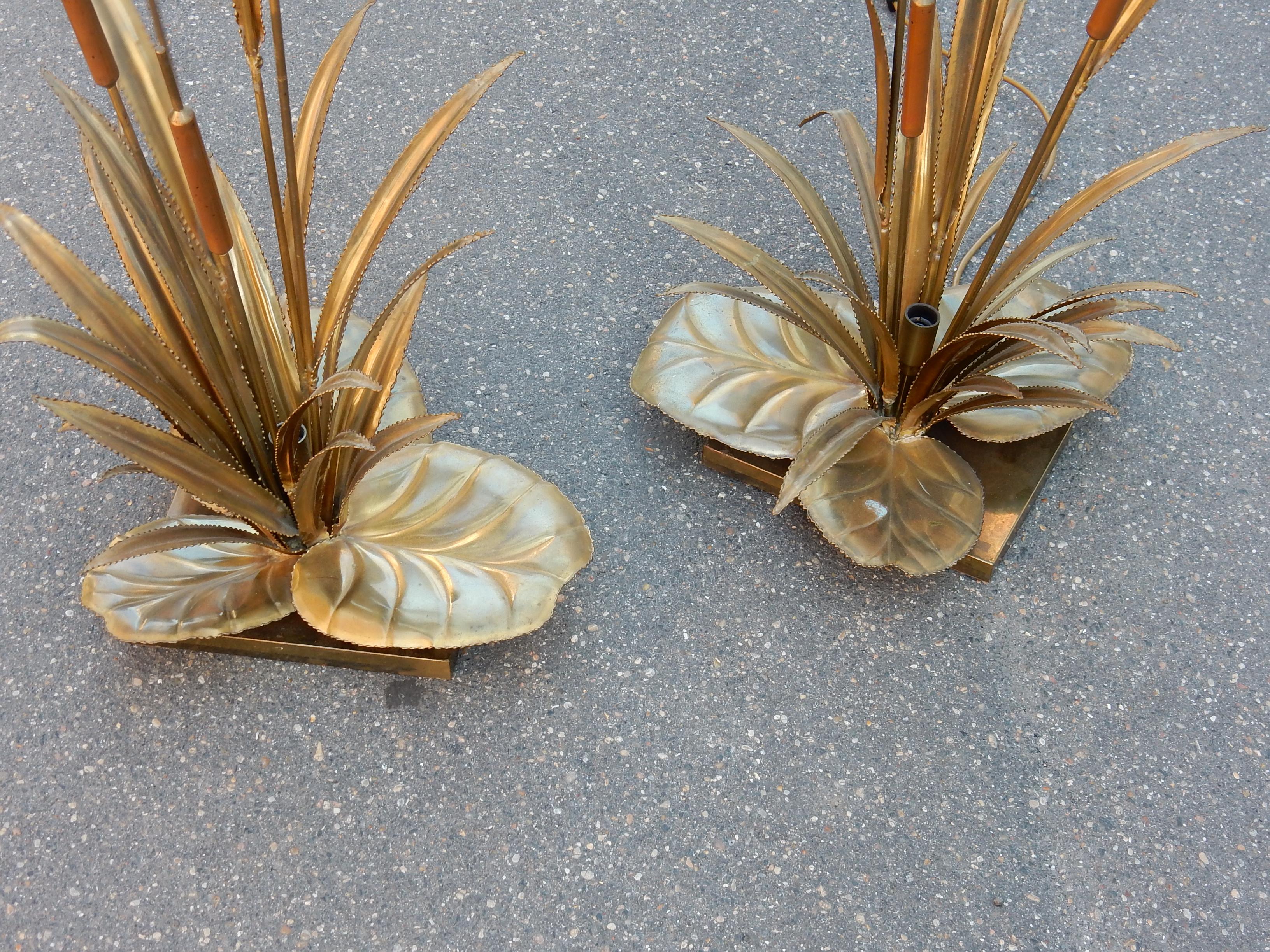 1970 'Pair of Lamps Reeds, Style Maison Jansen in Brass In Good Condition In Paris, FR