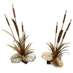 1970 'Pair of Lamps Reeds, Style Maison Jansen in Brass