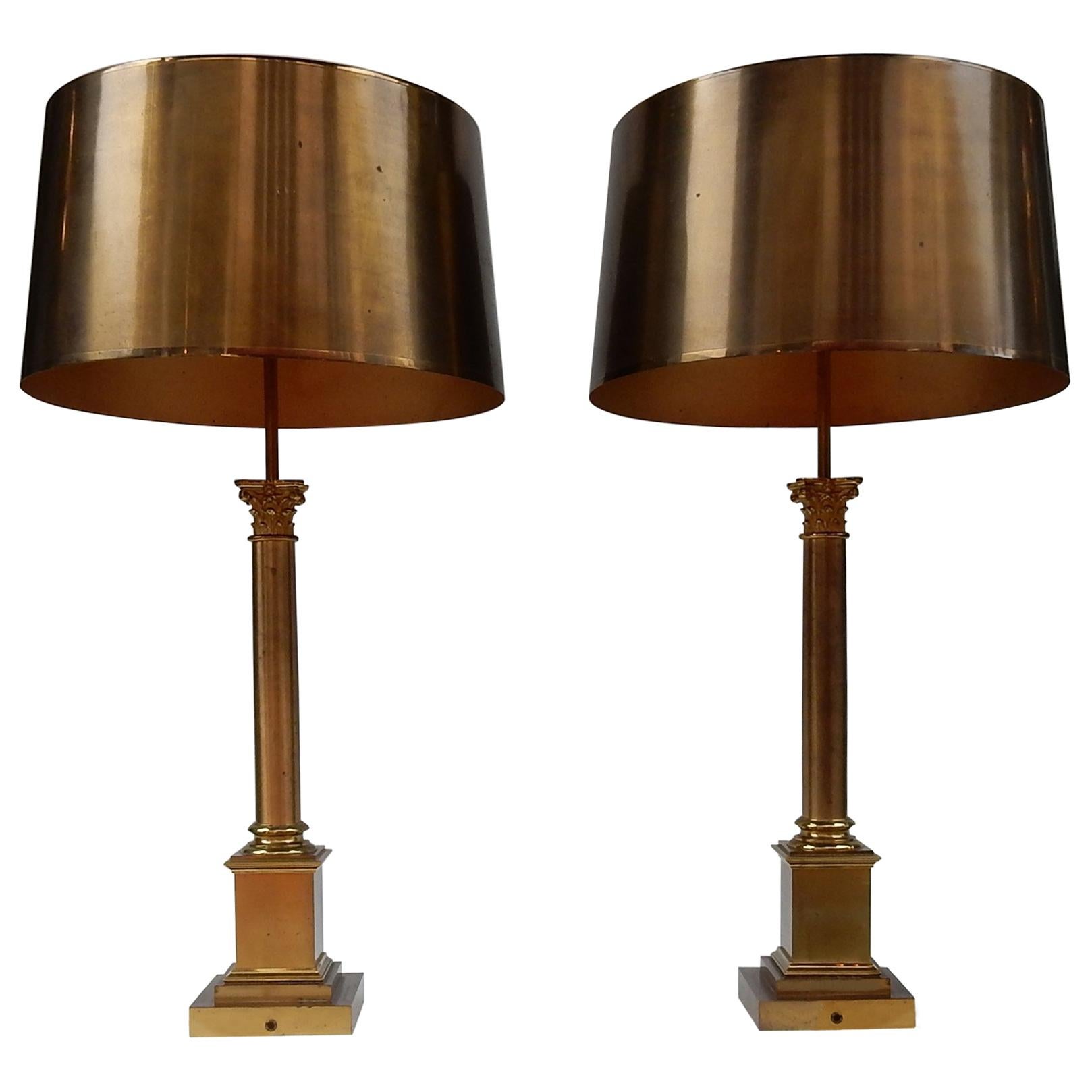 Vintage Pair of Brass Corinthian Column Lamps at 1stDibs brass