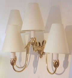 1970 Paire de grandes appliques Maison Honoré en laiton
