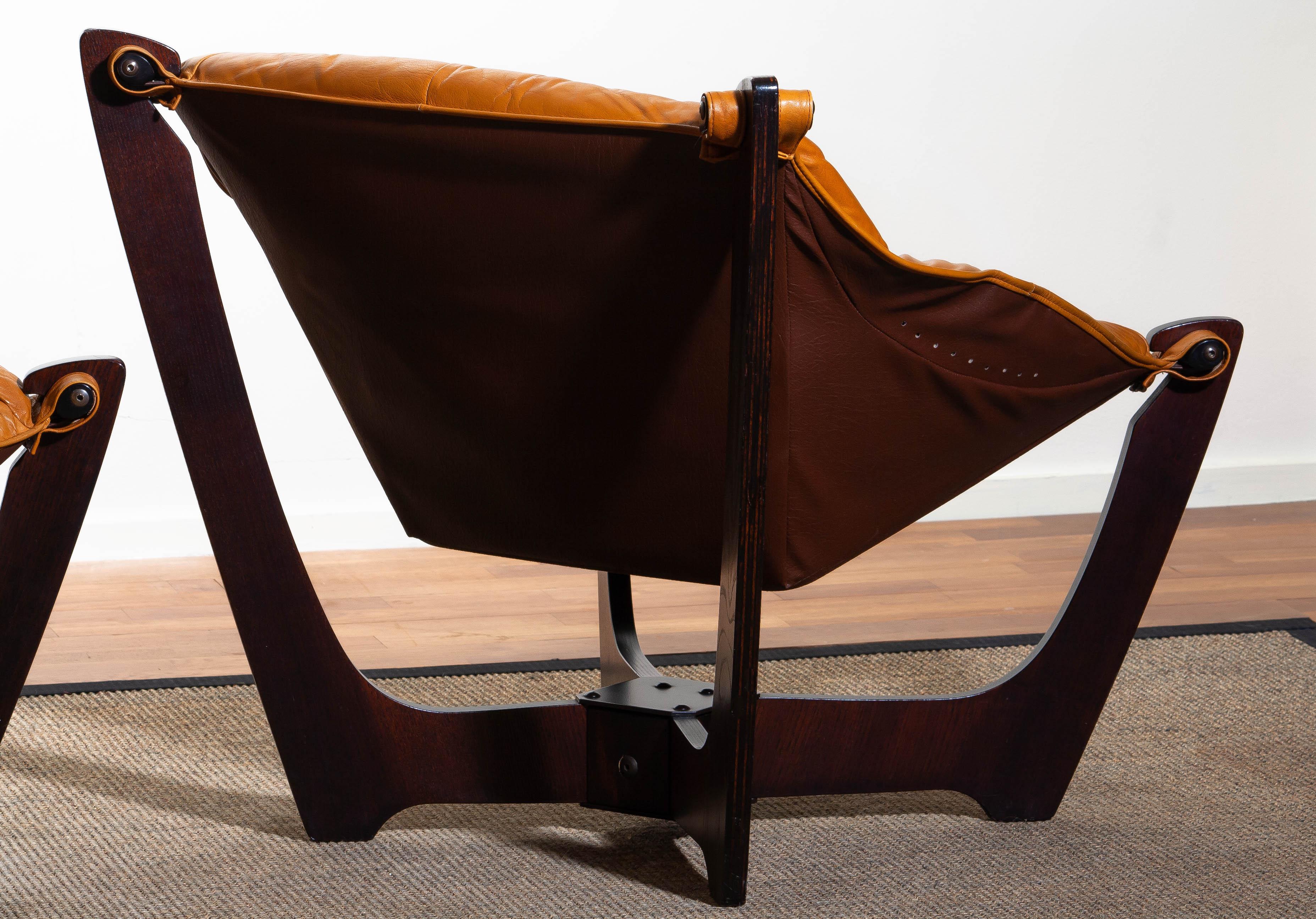 1970 Pair of Leather Lounge Chairs by Odd Knutsen for Hjellegjerde Møbler Norway 6