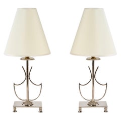 1970 Pair of Lyre Model Lamps in Nickel-Plated Bronze Maison Roche