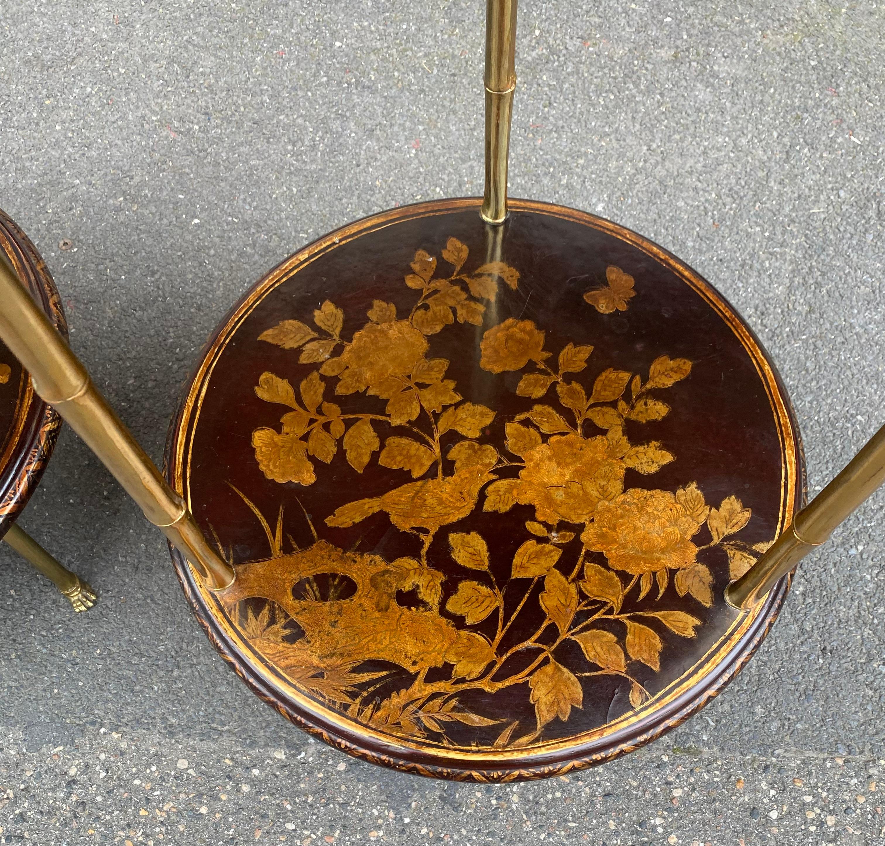 Dorato 1970′ Coppia di tavolini con piedistallo Maison Baguès in bambù e bronzo dorato in vendita