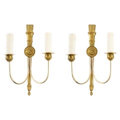 1970 Pair of Neoclassical Bronze Wall Lights Maison Roche