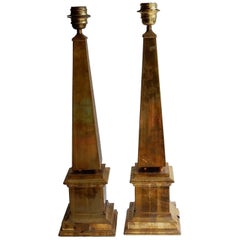 1970 Pair of Obelisks Lamps in Brass in the Style of Maison Jansen