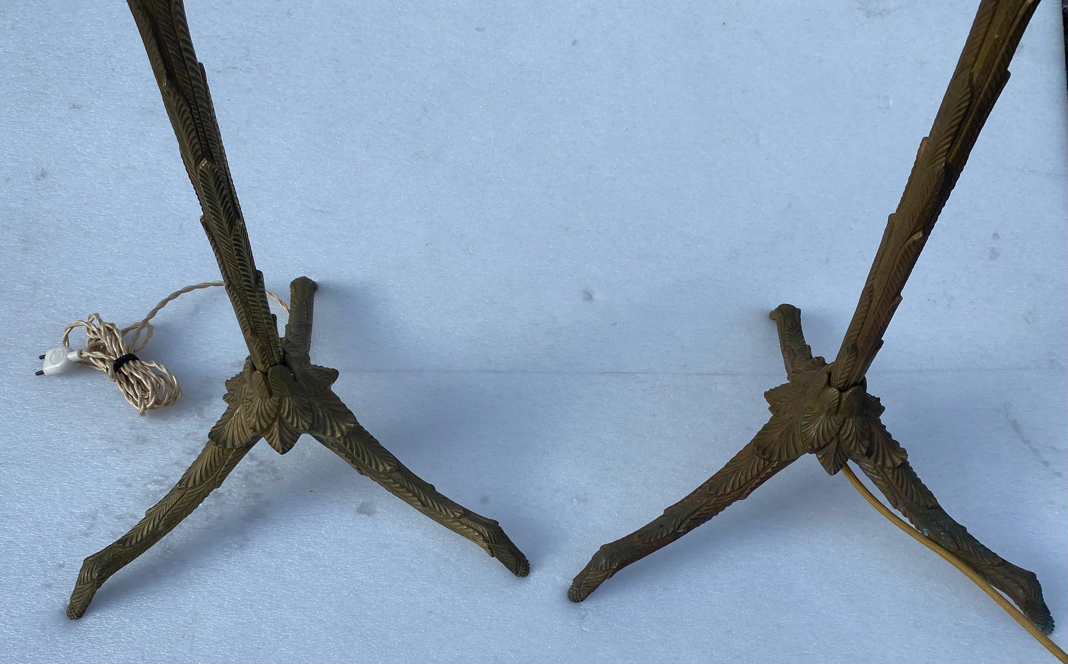 1970′ Pareja De Lámparas De Pie De Bronce Patinado Maison Charles Modelo Palmera Francés en venta