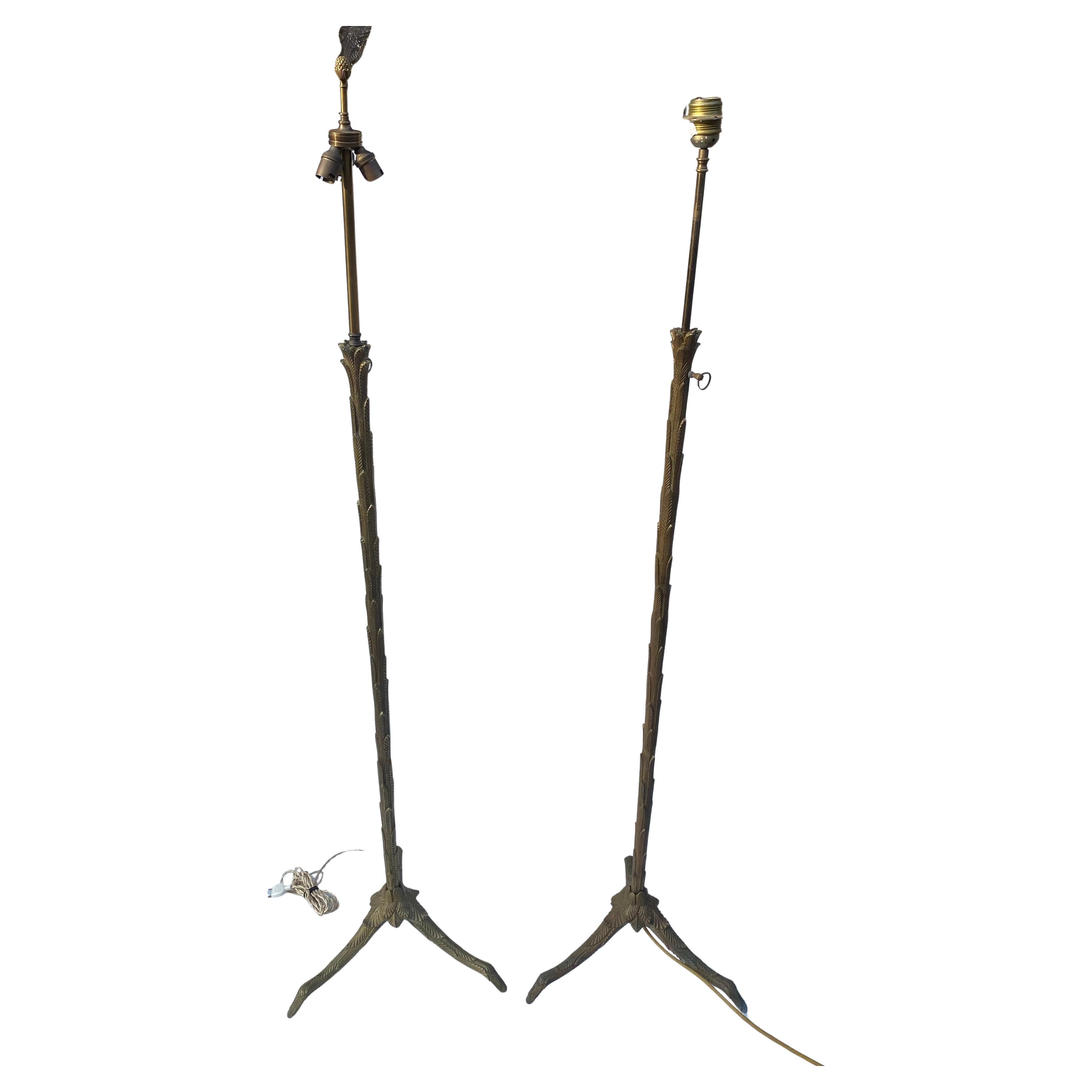 1970′ Paar Stehlampen aus patinierter Bronze Maison Charles Palm Tree Model