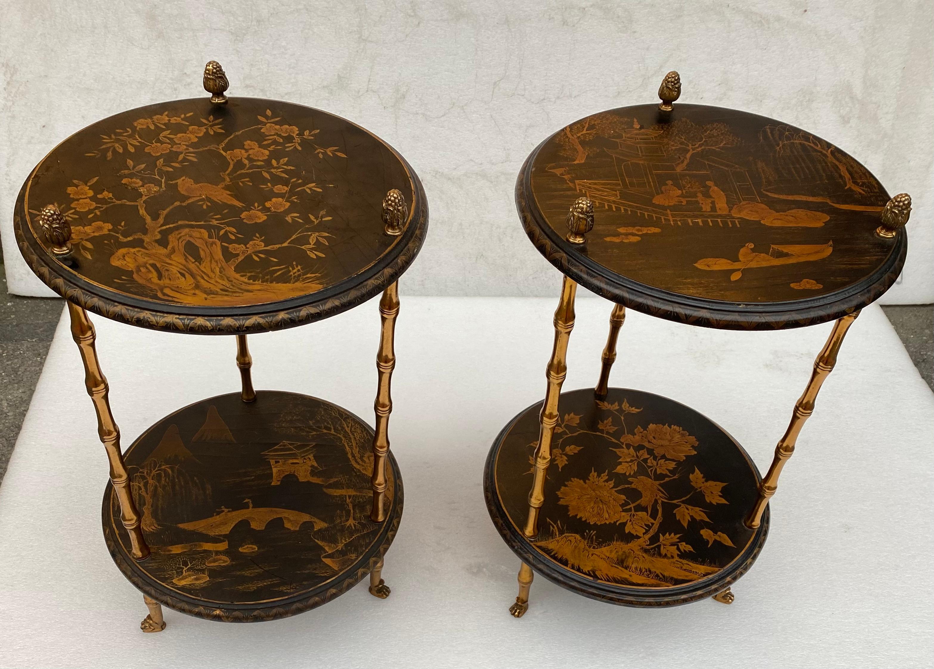 1970′ Pair Of Pedestal Tables Or Similar Style Maison Baguès Tops China Lacq 7