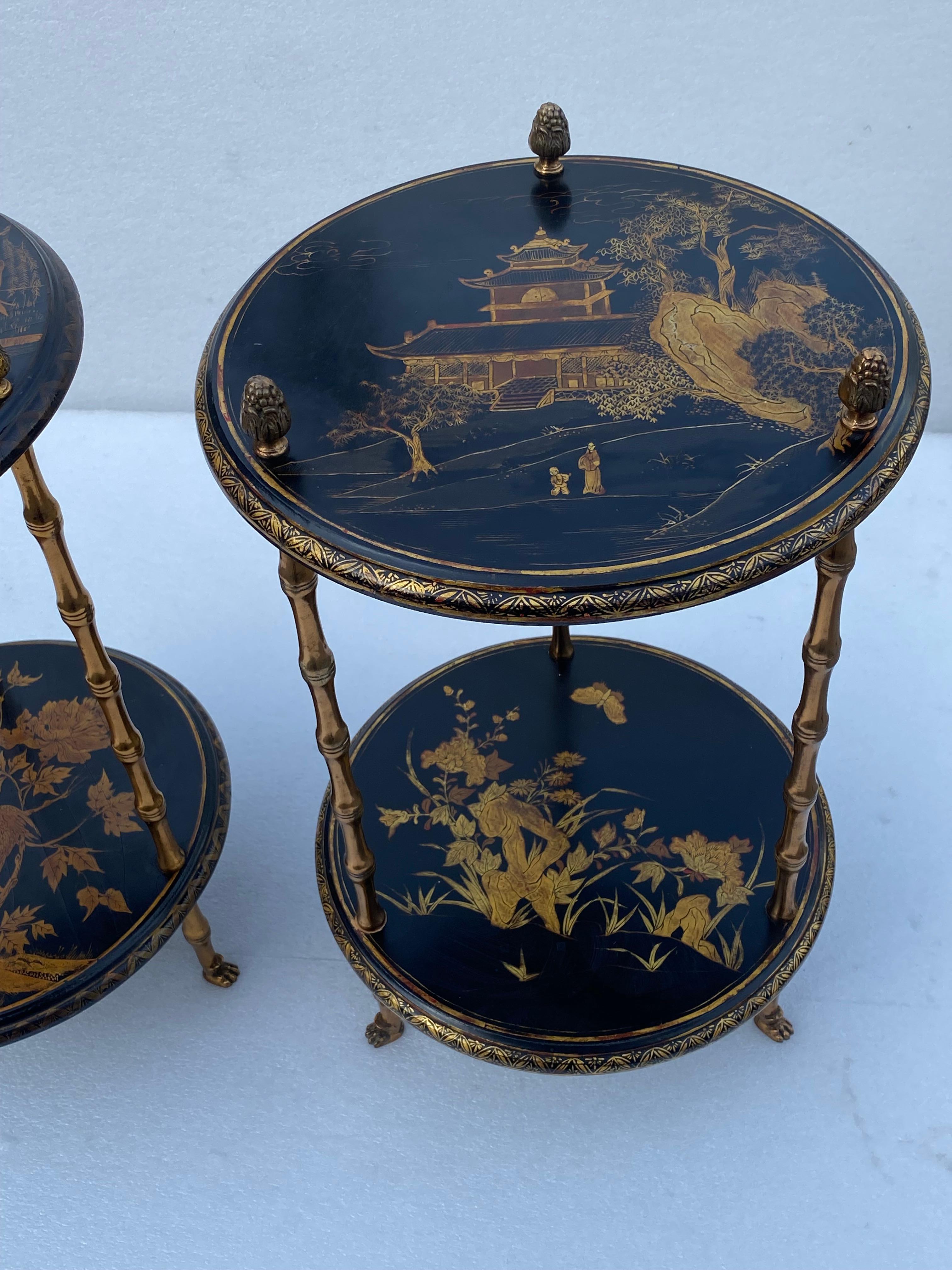 1970′ Pair Of Pedestal Tables Or Similar Style Maison Baguès Tops China Lacq 13