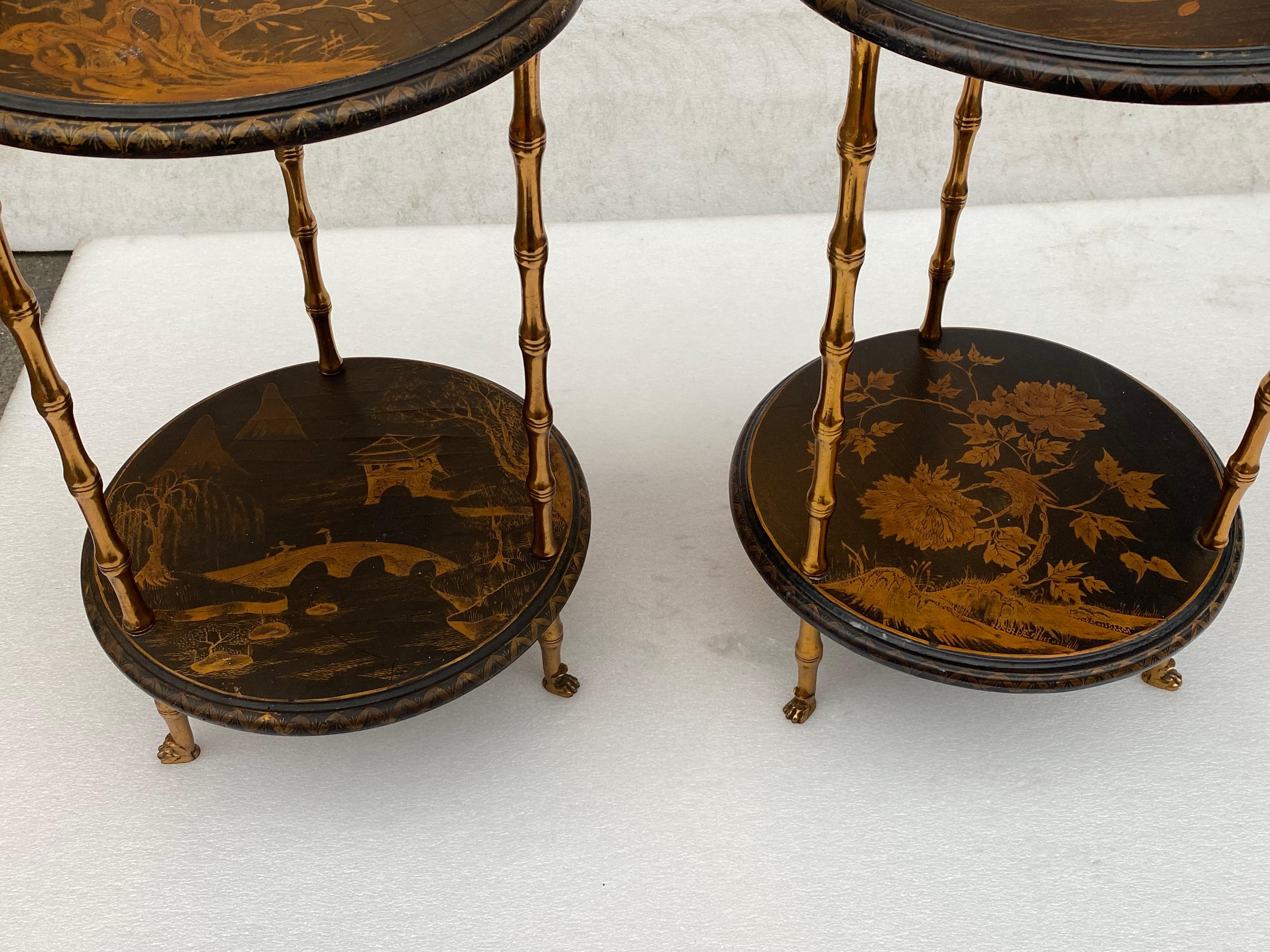Bronze 1970′ Pair Of Pedestal Tables Or Similar Style Maison Baguès Tops China Lacq