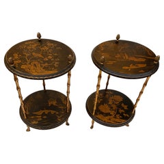 1970′ Pair Of Pedestal Tables Or Similar Style Maison Baguès Tops China Lacq