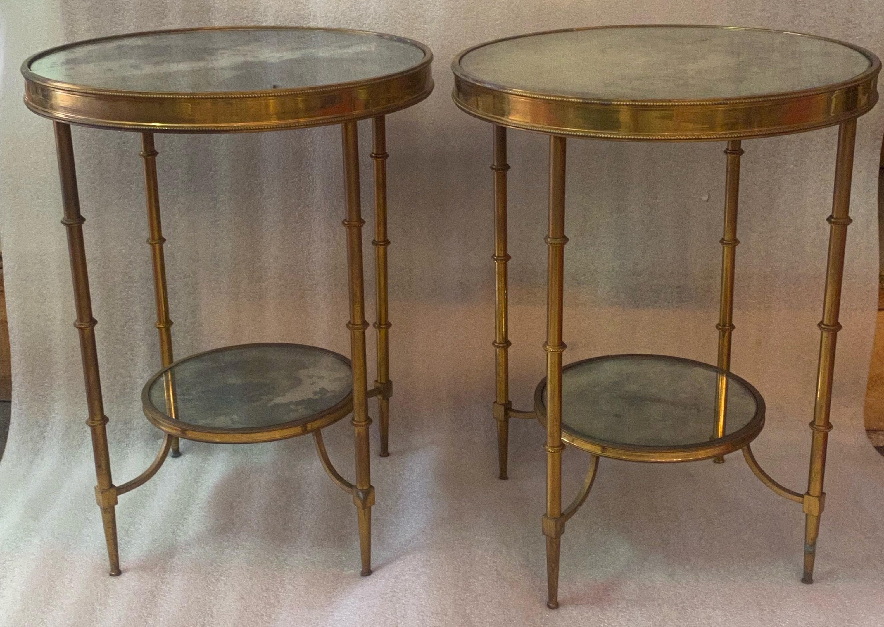 Directoire 1970 ‘Pair of Pedestal Tables Style Maison Bagués in the Style Adam Weisweiler