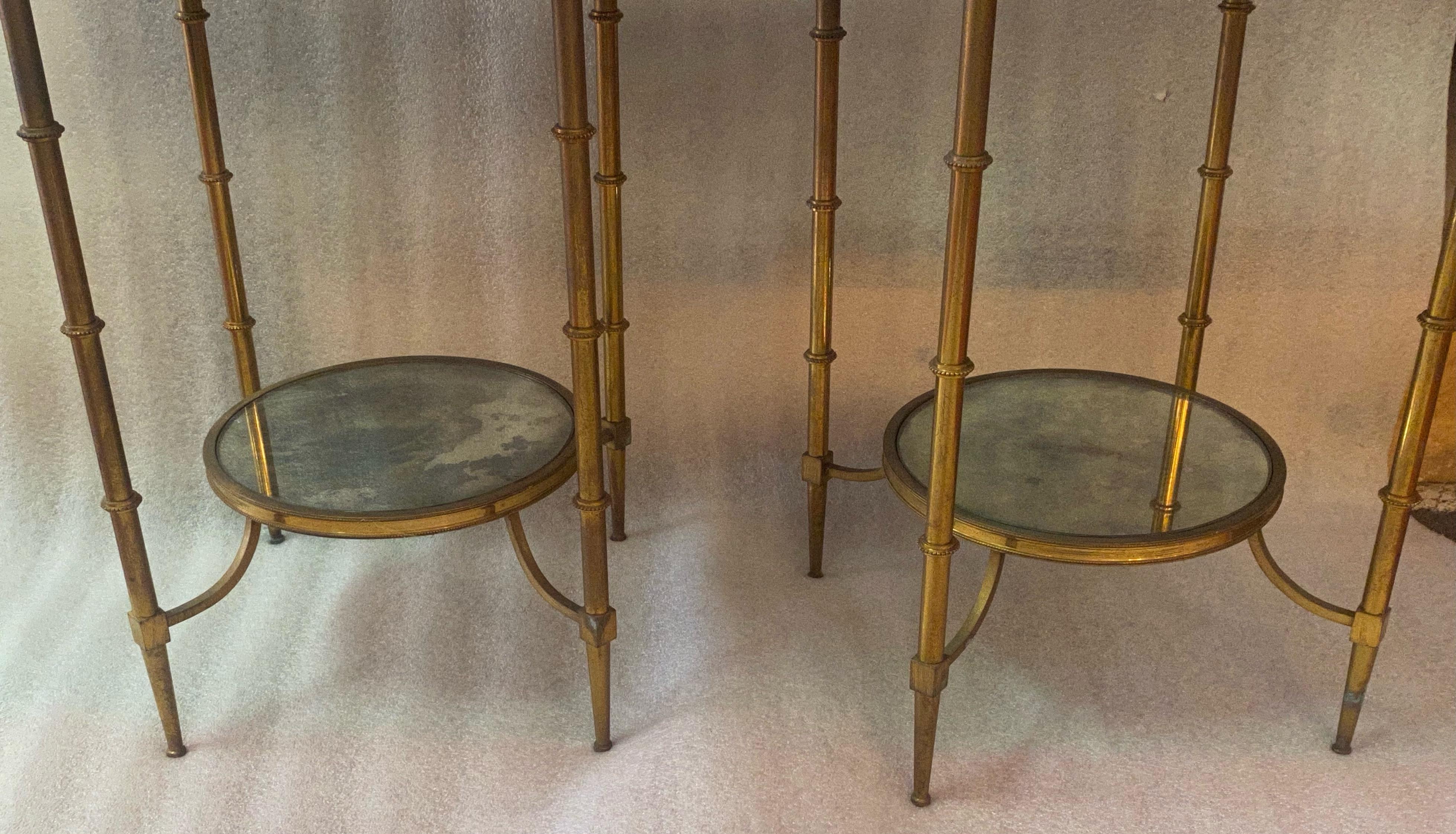 French 1970 ‘Pair of Pedestal Tables Style Maison Bagués in the Style Adam Weisweiler