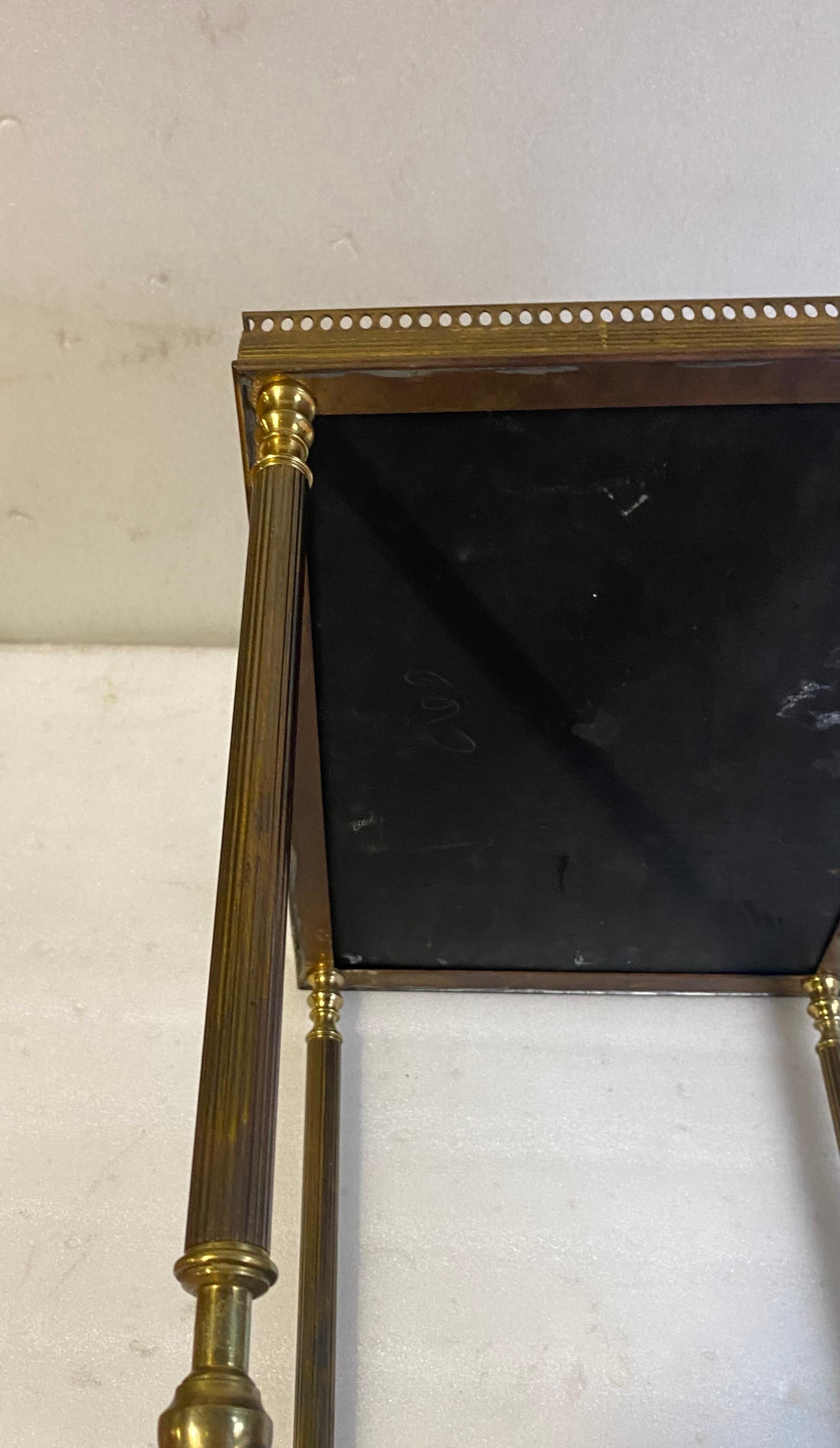 French 1970′ Pair of Rectangular Bronze Side Tables Maison Jansen Chinese Lacquer Trays For Sale