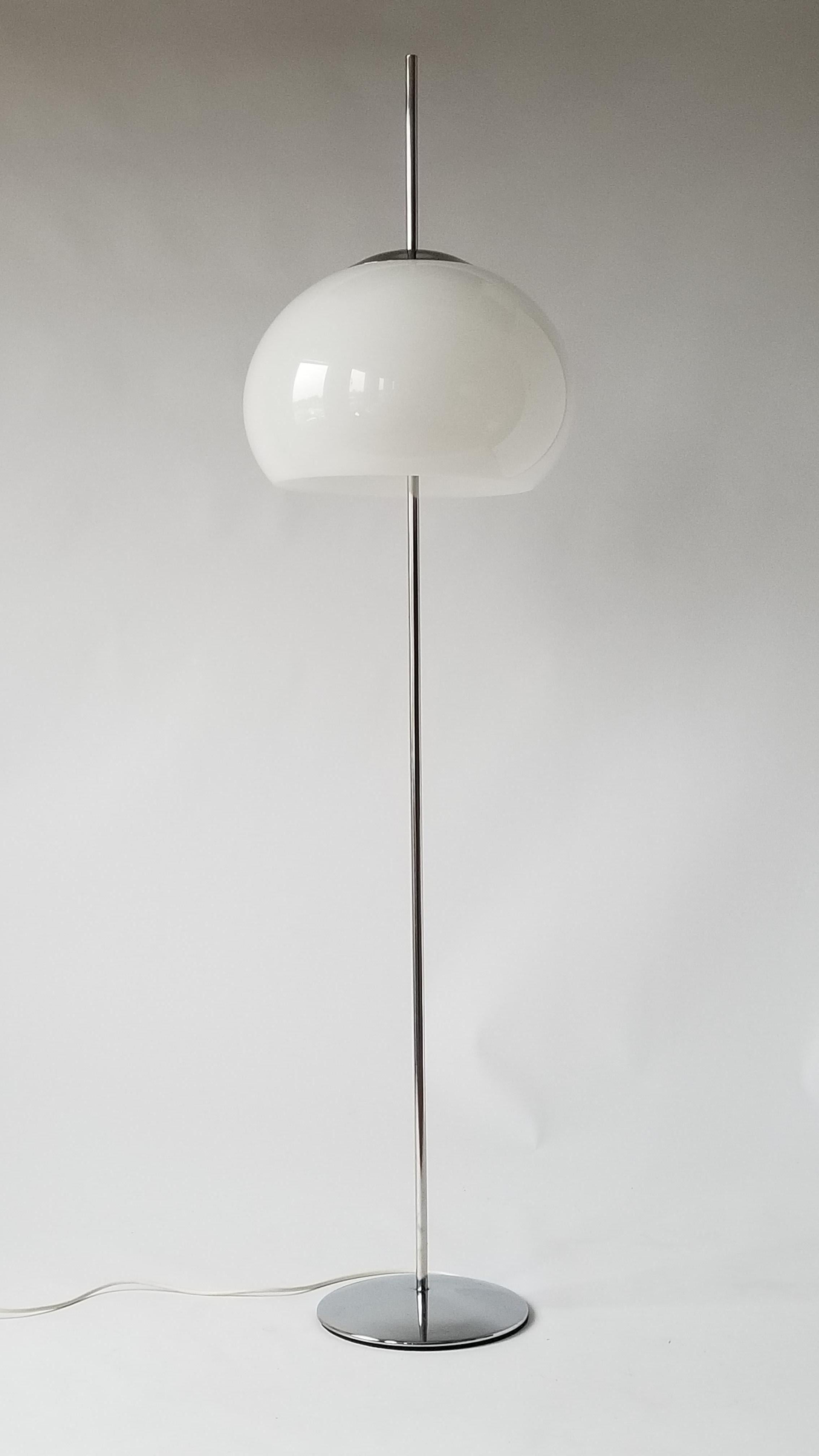 1970  Reggiani Acrylic Shade on Chrome Floor Lamp, Italy 1