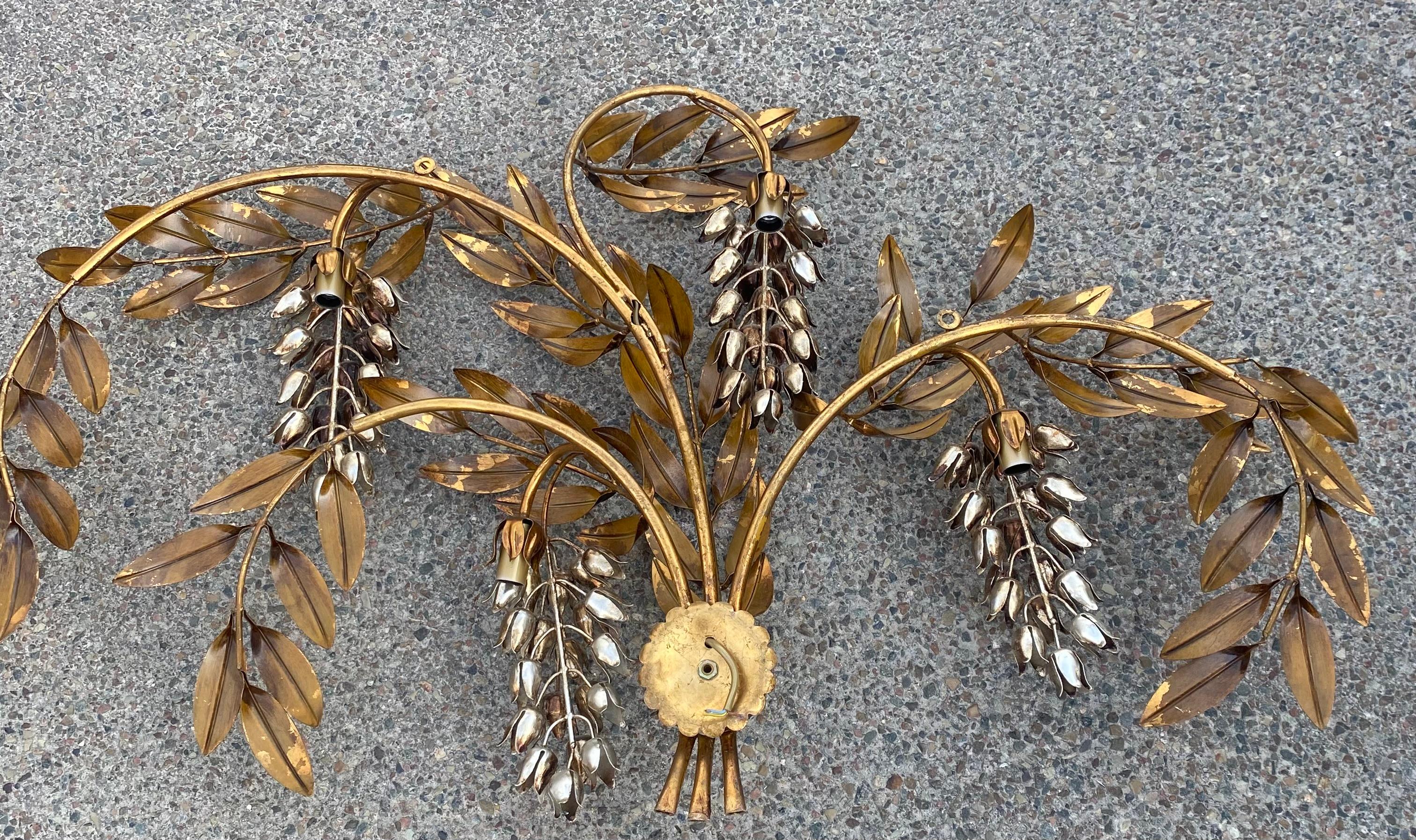 Gilt 1970′ Pair of Sconces or Similar to 4 Glycines, 130X 80 cm Hans Kogl For Sale